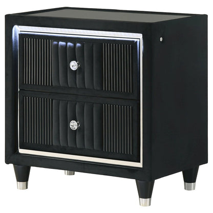 Ravenne 2-drawer Velvet Upholstered LED Nightstand with USB Black