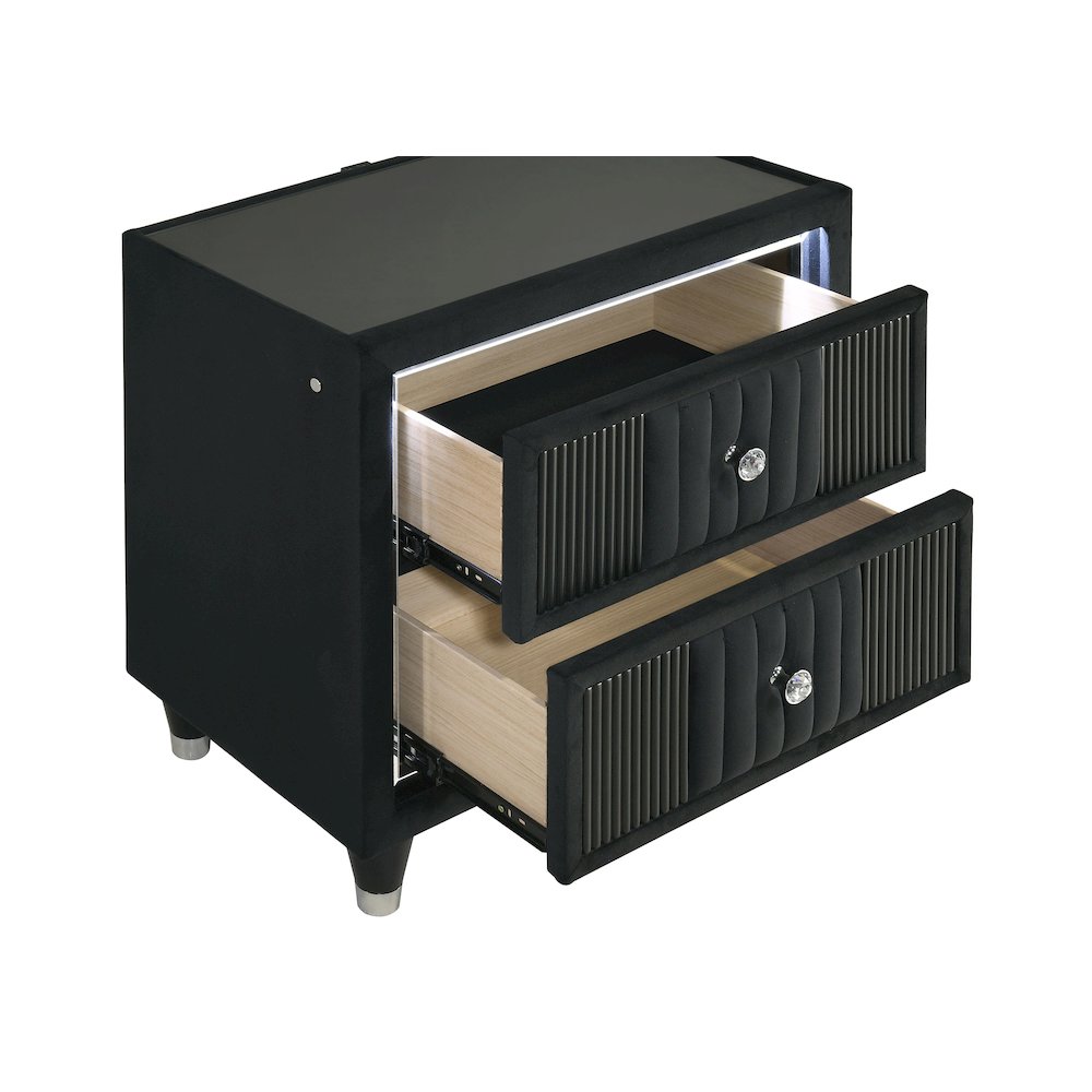 Ravenne 2-drawer Velvet Upholstered LED Nightstand with USB Black
