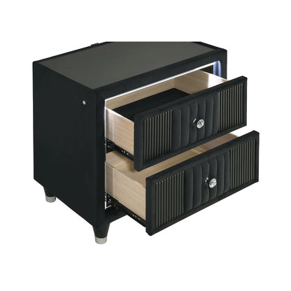 Ravenne 2-drawer Velvet Upholstered LED Nightstand with USB Black