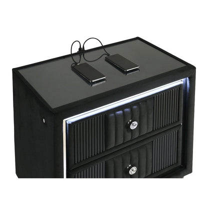 Ravenne 2-drawer Velvet Upholstered LED Nightstand with USB Black