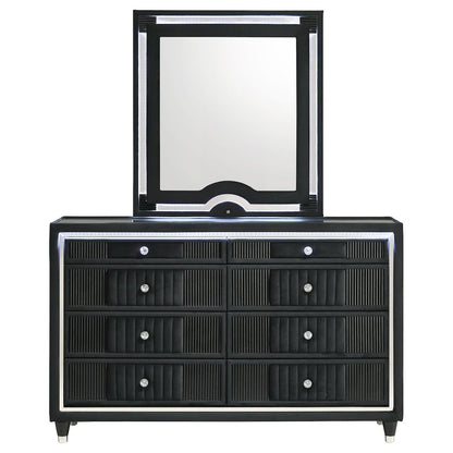 Ravenne 8-drawer Velvet Upholstered LED Dresser and Mirror Black