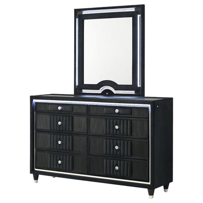 Ravenne 8-drawer Velvet Upholstered LED Dresser and Mirror Black