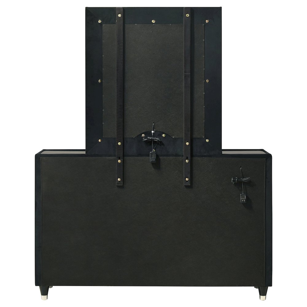 Ravenne 8-drawer Velvet Upholstered LED Dresser and Mirror Black