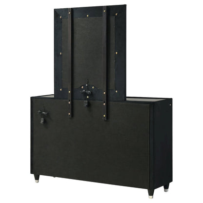 Ravenne 8-drawer Velvet Upholstered LED Dresser and Mirror Black