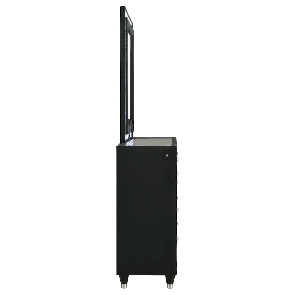 Ravenne 8-drawer Velvet Upholstered LED Dresser and Mirror Black
