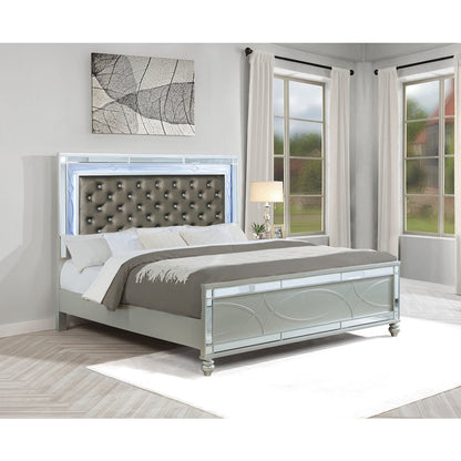 Gunnison Wood Eastern King LED Panel Bed Silver Metallic