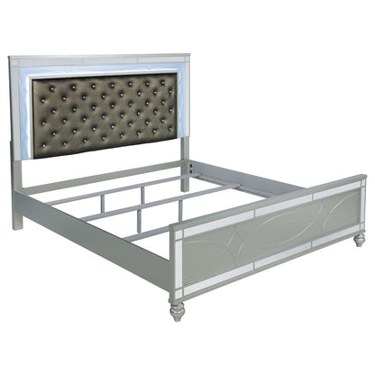 Gunnison Wood Eastern King LED Panel Bed Silver Metallic