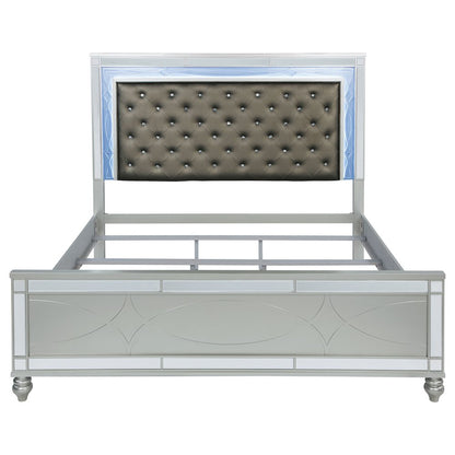 Gunnison Wood Eastern King LED Panel Bed Silver Metallic