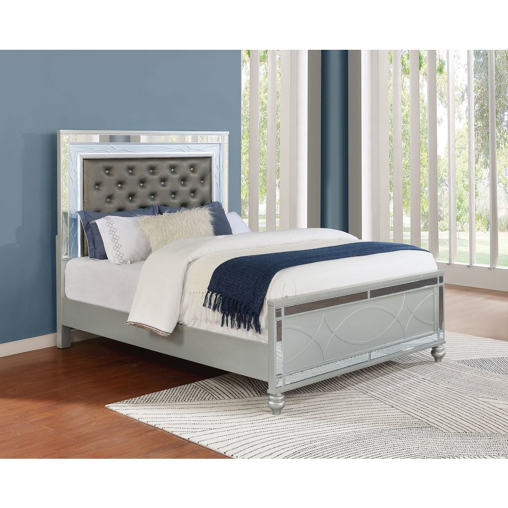 Gunnison Wood California King LED Panel Bed Silver Metallic