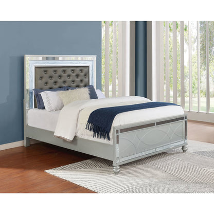 Gunnison Wood Queen LED Panel Bed Silver Metallic