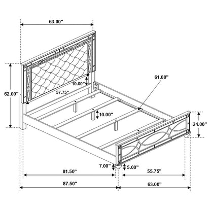 Gunnison Wood Queen LED Panel Bed Silver Metallic