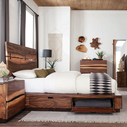 Winslow Wood Queen Storage Panel Bed Smokey Walnut
