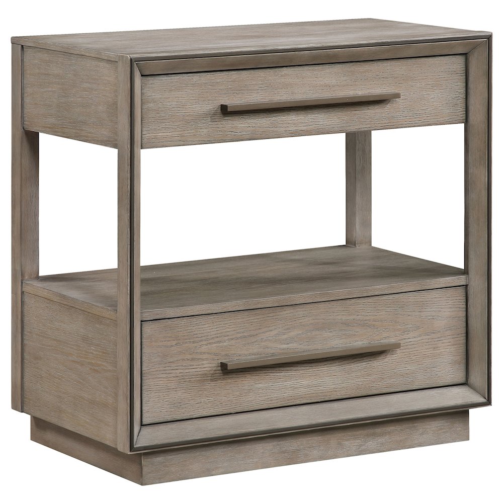 2-Drawer Nightstand in Washed Oak, Wood Nightstand with Storage Drawers