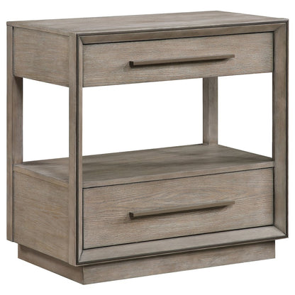 2-Drawer Nightstand in Washed Oak, Wood Nightstand with Storage Drawers