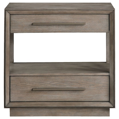 2-Drawer Nightstand in Washed Oak, Wood Nightstand with Storage Drawers