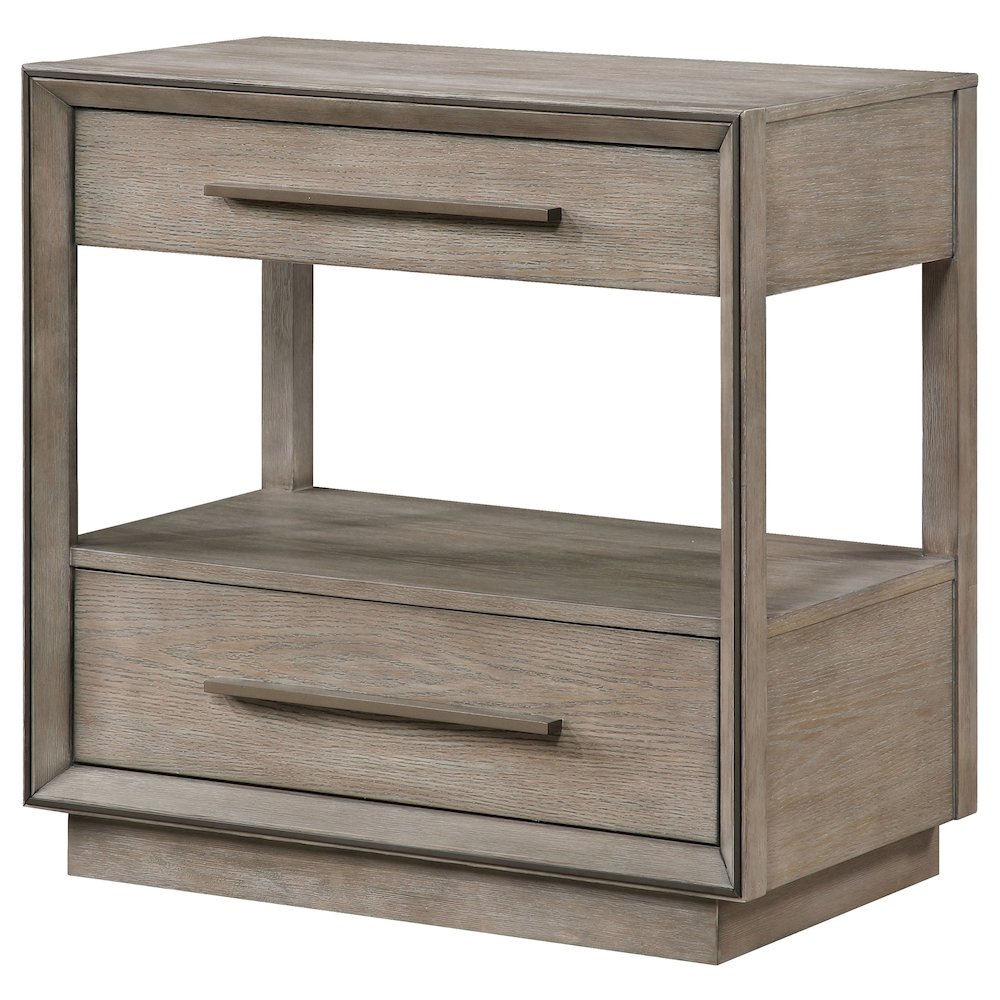 2-Drawer Nightstand in Washed Oak, Wood Nightstand with Storage Drawers