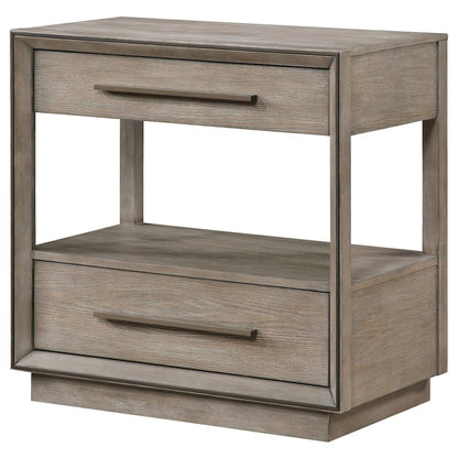 2-Drawer Nightstand in Washed Oak, Wood Nightstand with Storage Drawers