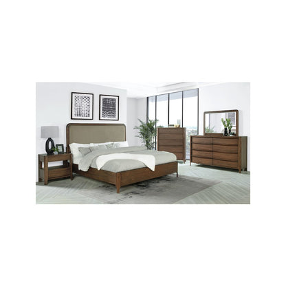 Maderia 57-inch Upholstered Eastern King Panel Bed Walnut