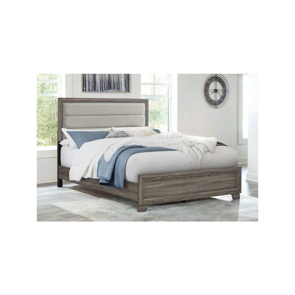 Wright 50-inch Upholstered Queen Bed Brown Oak
