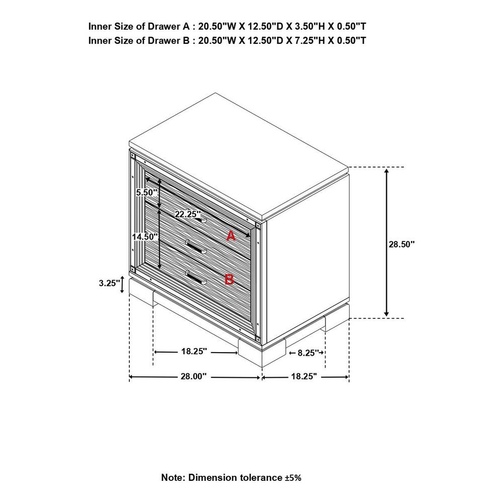 Cappola Rectangular 2-drawer Nightstand Silver and Black