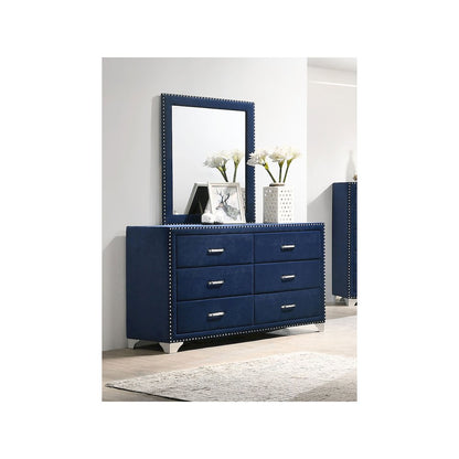 Melody 6-drawer Upholstered Dresser with Mirror Pacific Blue