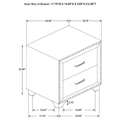 Melody Upholstered 2-drawer Nightstand Grey