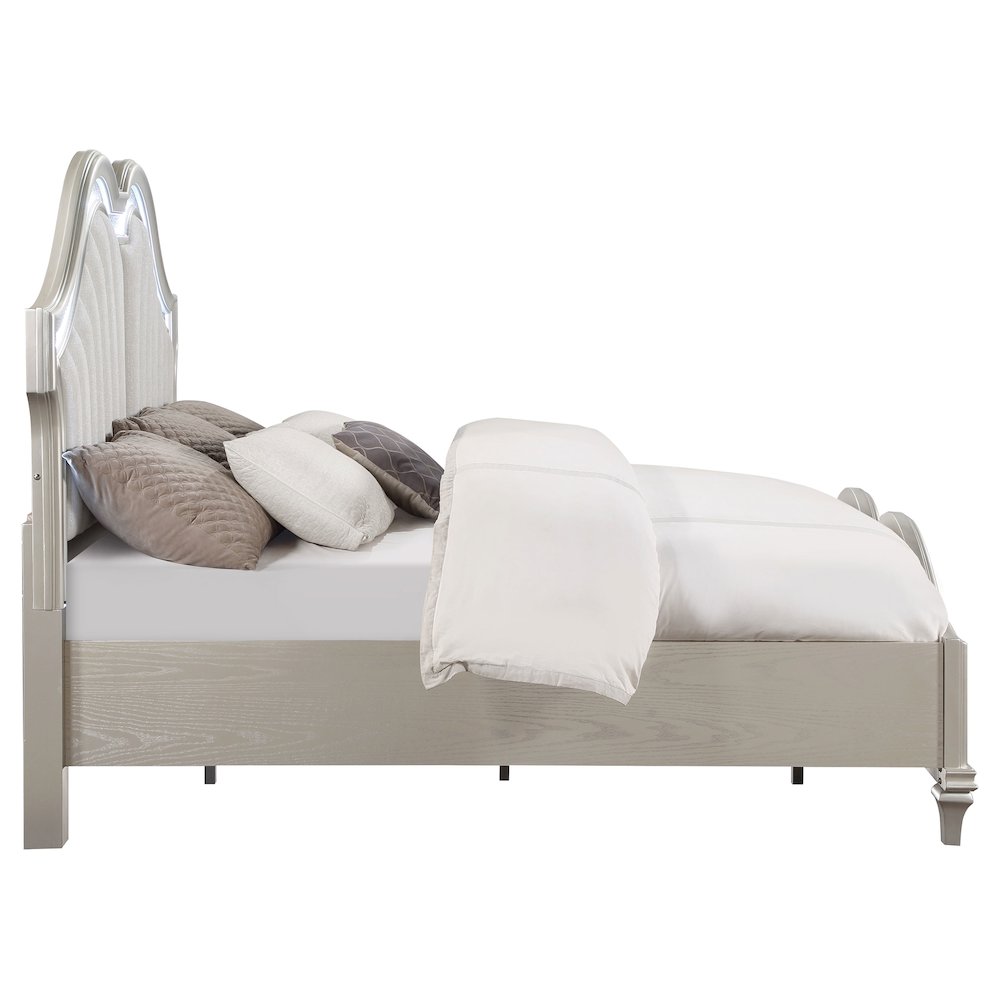Evangeline Wood Eastern King LED Panel Bed Silver Oak