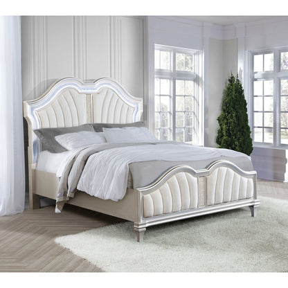 Evangeline Wood Queen LED Panel Bed Silver Oak