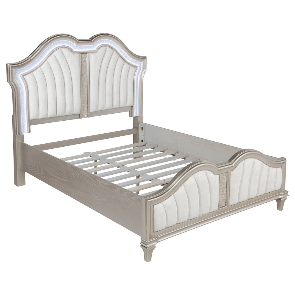 Evangeline Wood Queen LED Panel Bed Silver Oak