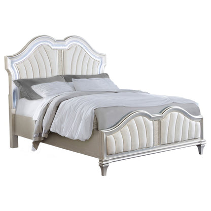 Evangeline Wood Queen LED Panel Bed Silver Oak