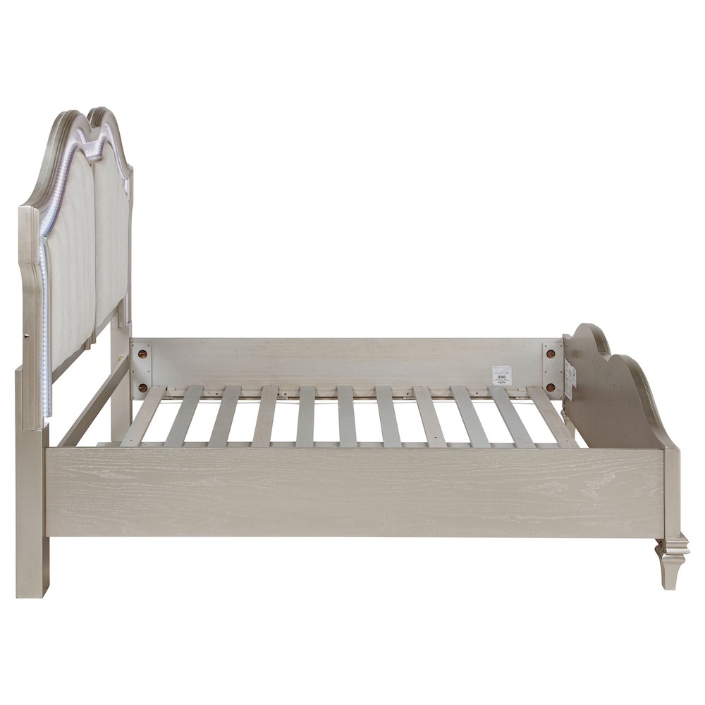 Evangeline Wood Queen LED Panel Bed Silver Oak