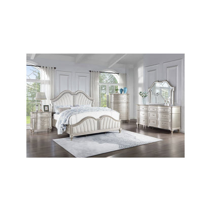 Evangeline Wood Queen LED Panel Bed Silver Oak
