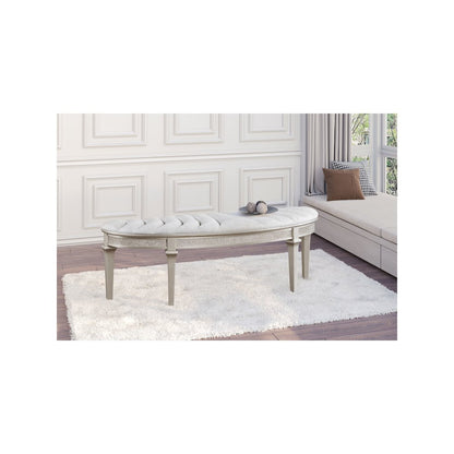 Evangeline Curved Fabric Upholstered Bench Silver Oak