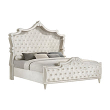 Upholstered Queen Panel Bed Frame and Headboard, Ivory / Camel