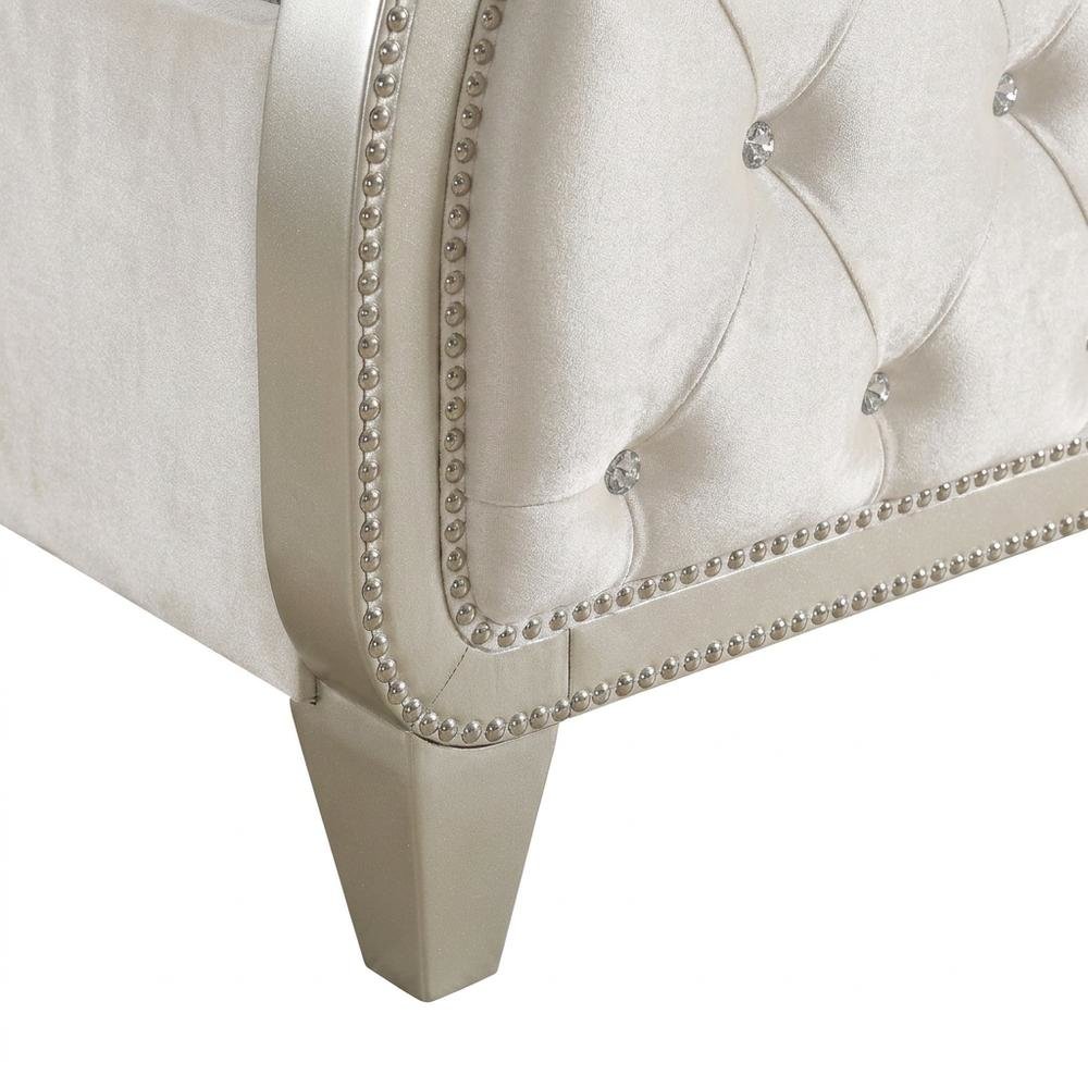 Upholstered Queen Panel Bed Frame and Headboard, Ivory / Camel