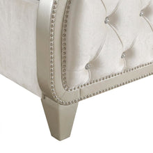 Upholstered Queen Panel Bed Frame and Headboard, Ivory / Camel