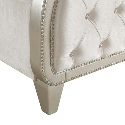 Upholstered Queen Panel Bed Frame and Headboard, Ivory / Camel