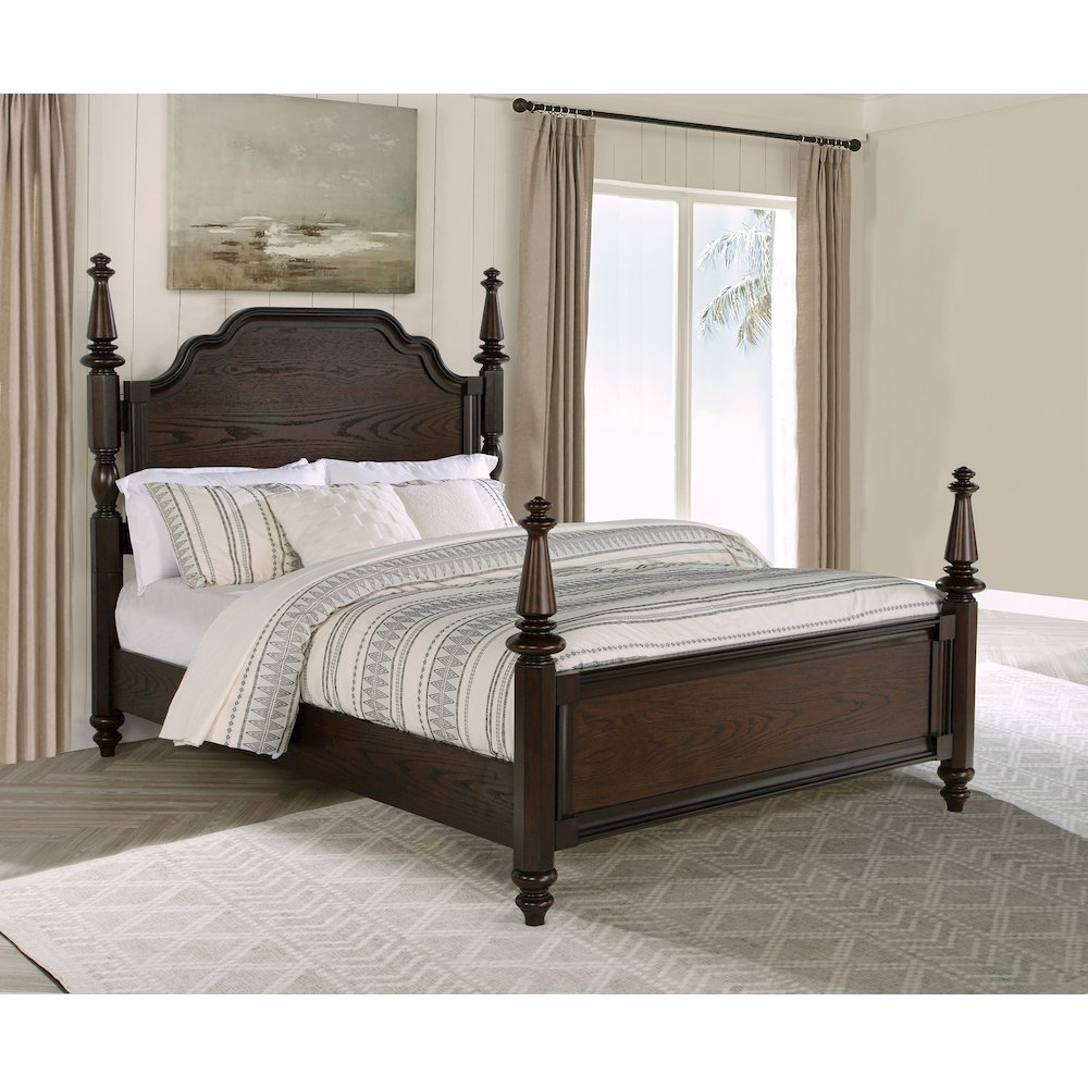 Andover 63-inch Four Poster Queen Bed Dark Oak