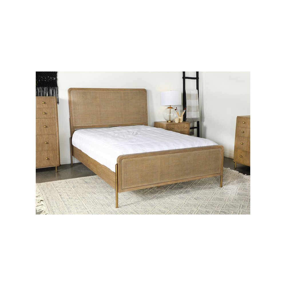 Arini Rattan Queen Panel Bed Sand Wash and Natural Cane