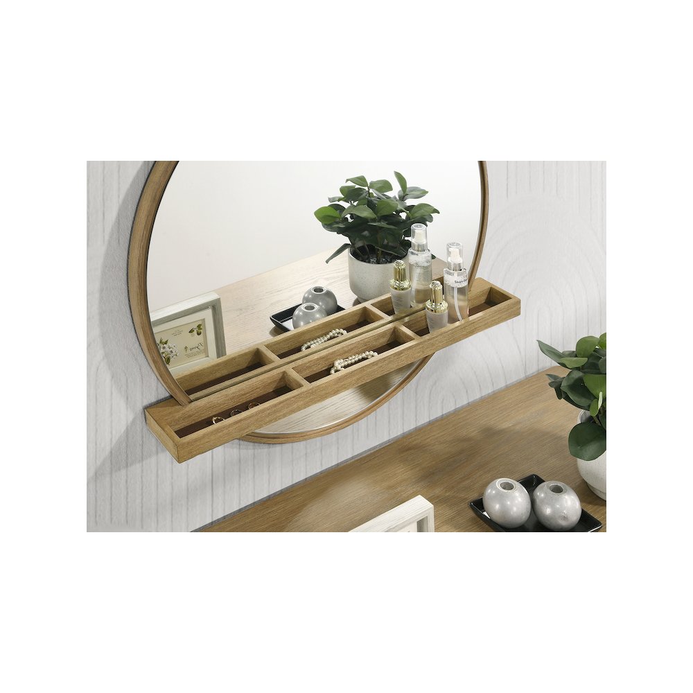 Arini Round Vanity Wall Mirror with Shelf Sand Wash