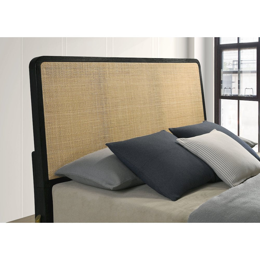 Arini Rattan California King Panel Bed Black and Natural