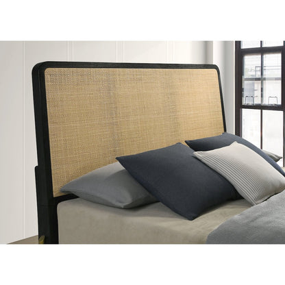 Arini Rattan California King Panel Bed Black and Natural