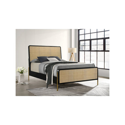 Arini Rattan Queen Panel Bed Black and Natural