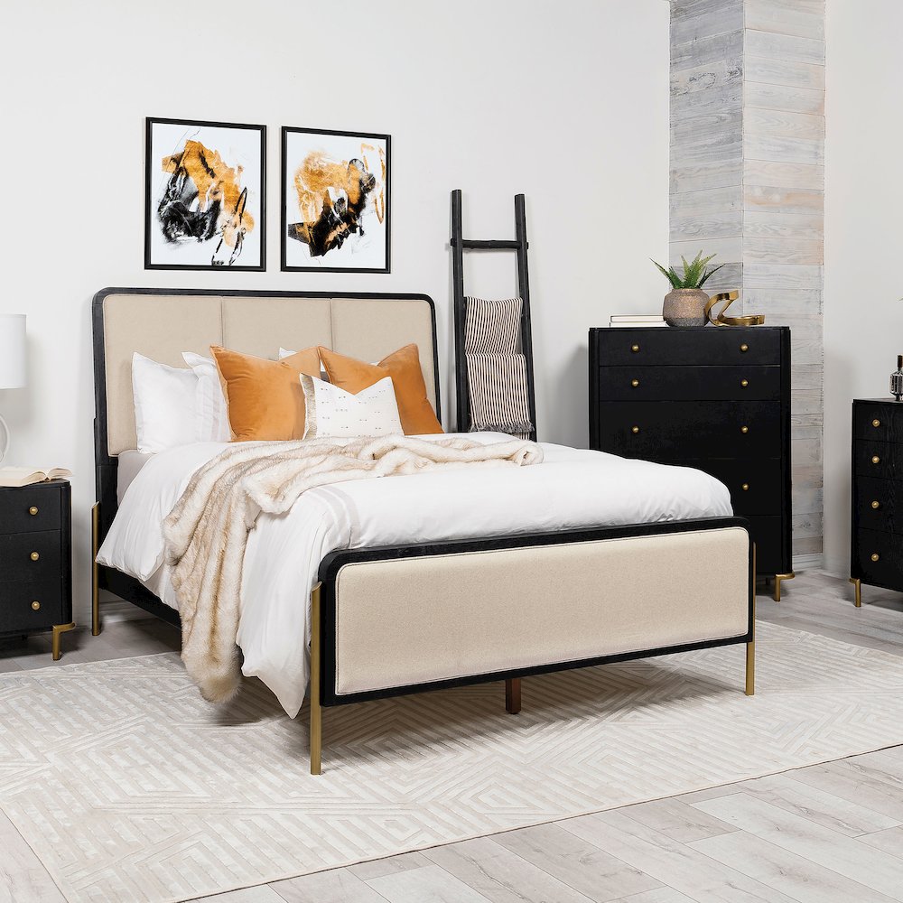 Arini 56-inch California King Panel Bed Cream and Black