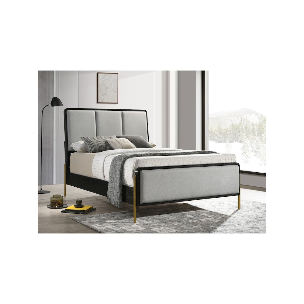 Arini Upholstered Queen Panel Bed Black and Grey