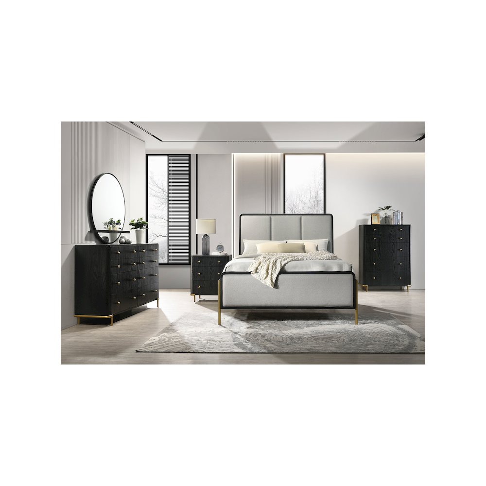 Arini Upholstered Queen Panel Bed Black and Grey