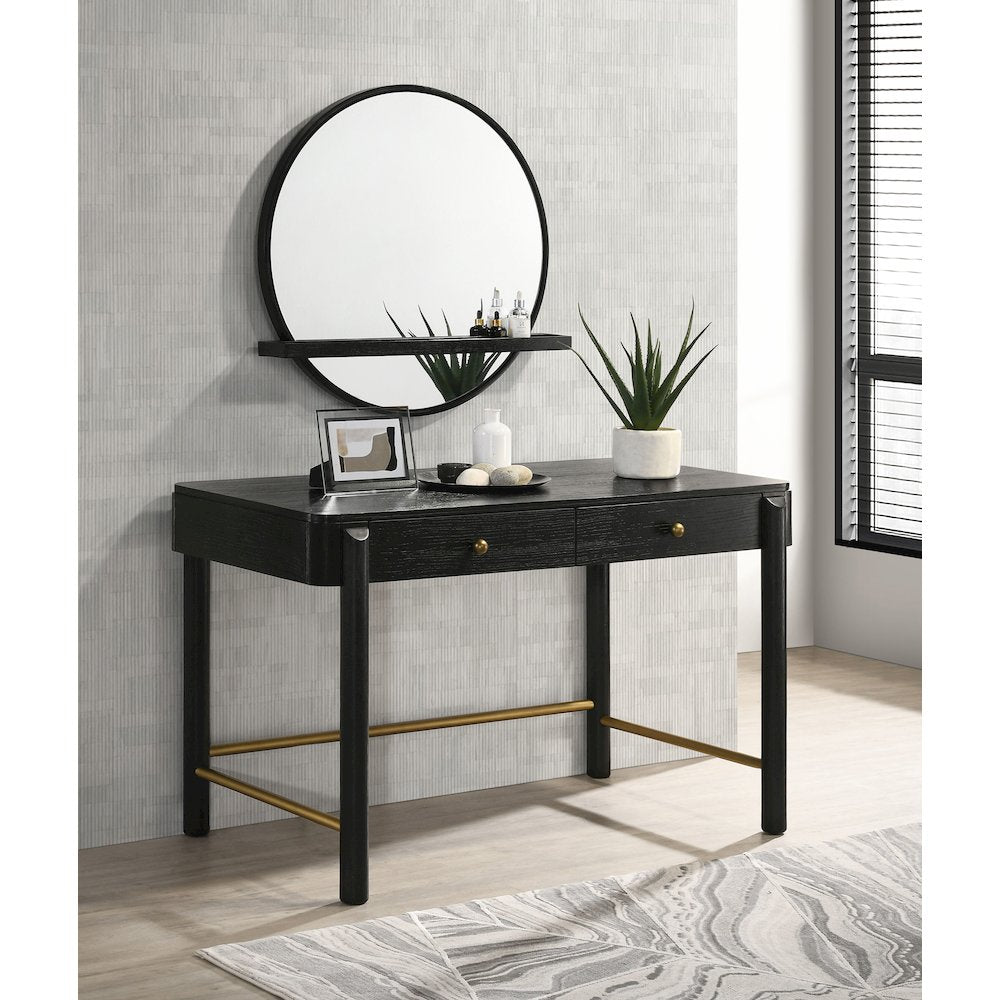 Arini Round Vanity Wall Mirror with Shelf Black