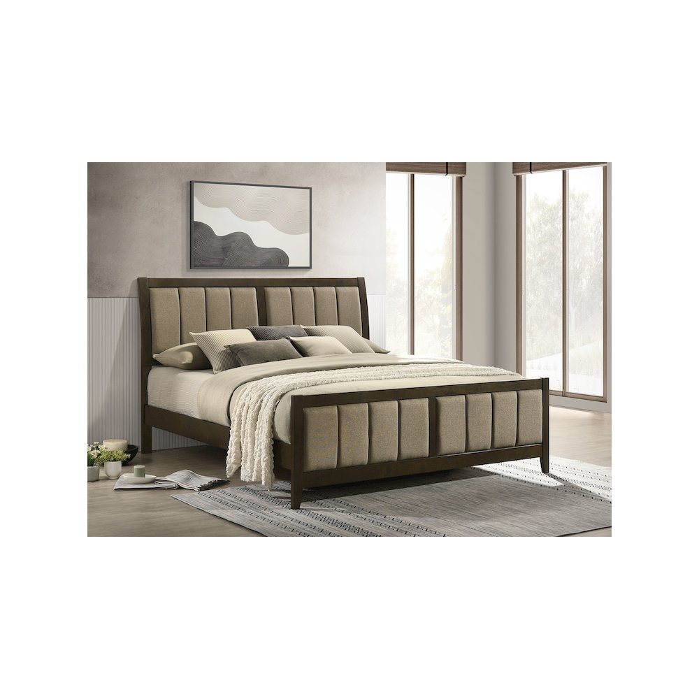Wilkes 51-inch Upholstered Eastern King Bed Dark Cocoa