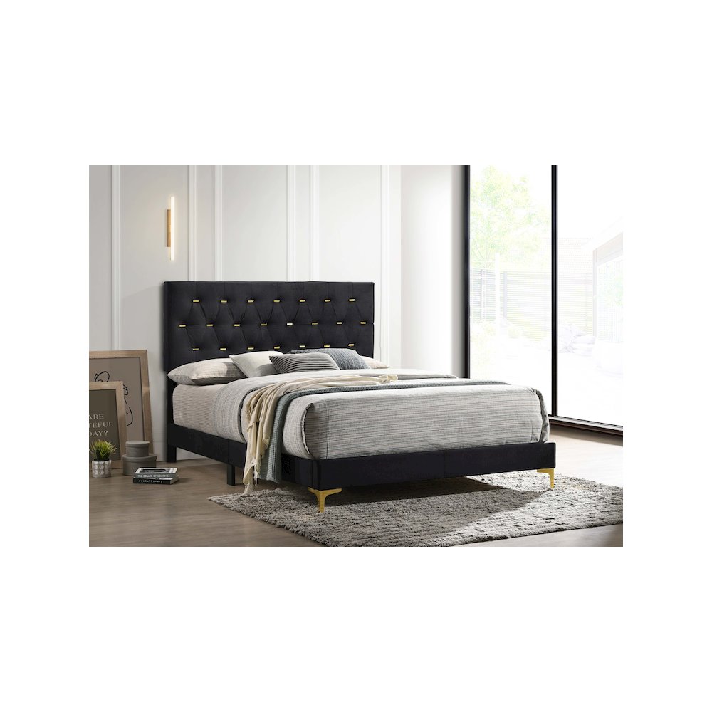 Kendall Upholstered Queen Panel Bed Black