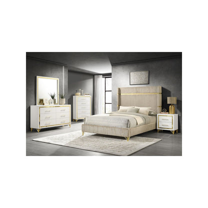 Lucia 61-inch Upholstered Queen Wingback Bed Beige